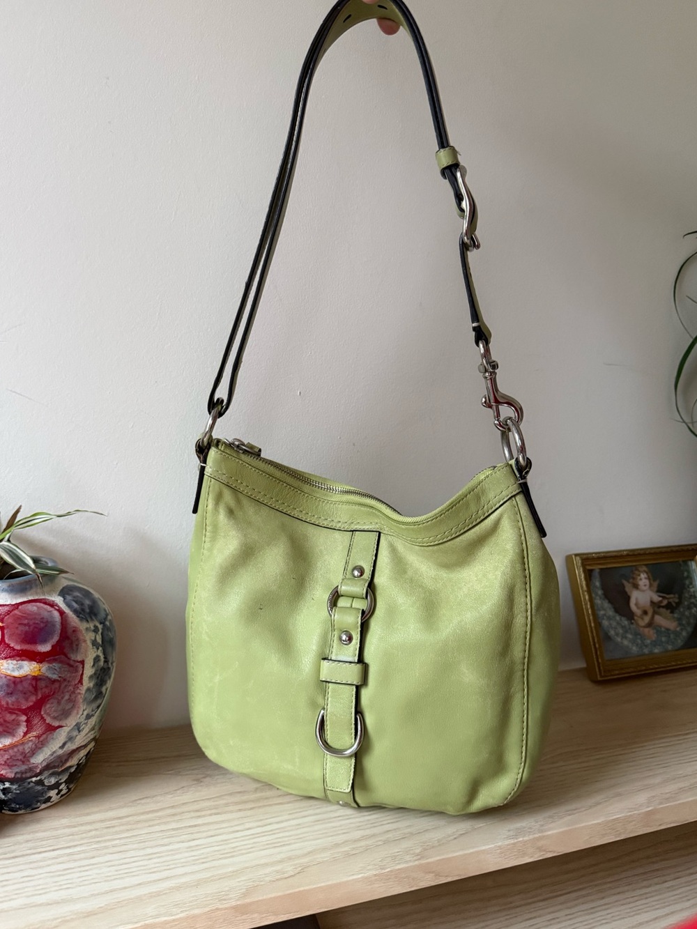 Vintage Coach Lime Green Chelsea Leather Shoulder Bag Y2K slouchy purse
